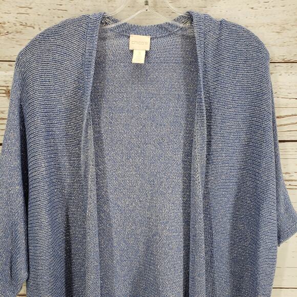Chico's Women's Blue Tilly Shine Open Knit Metallic Cardigan Size 3 - Picture 4 of 13